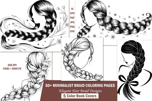 50 Braid Line Art Coloring Pages