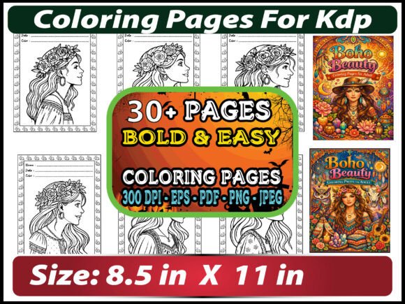 Boho Beauty Coloring Pages for Adult: Graphics & Coloring Pages Amp