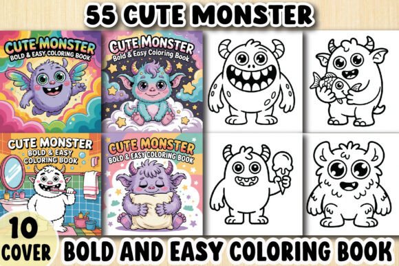 Bold Easy Cute Monster Coloring Pages: Graphics & Coloring Pages Amp