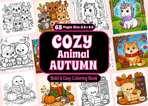 Cozy Animal Autumn Bold Easy Coloring: Graphics & Coloring Pages Amp