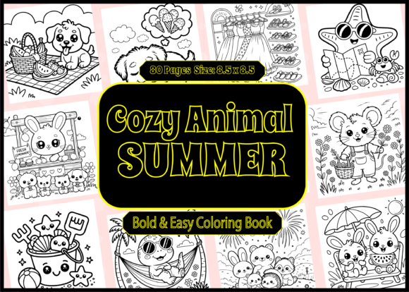 Cozy Animal Summer Bold Easy Coloring: Graphics & Coloring Pages Amp