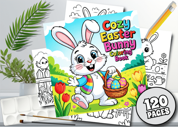 Cozy Easter Bunny Adults Coloring Book: Graphics & Coloring Pages Amp