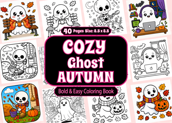 Cozy Ghost Autumn Bold Easy Coloring: Graphics & Coloring Pages Amp