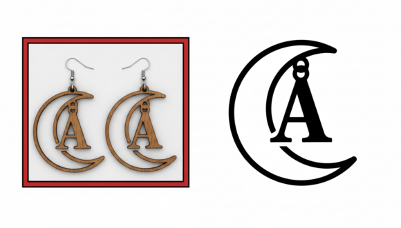 Crescent Moon Monogram Earring Laser Cut Graphics
