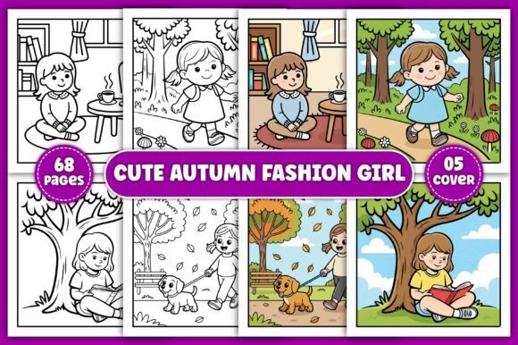 Cute Autumn Fashion Girl Coloring Pages Graphics