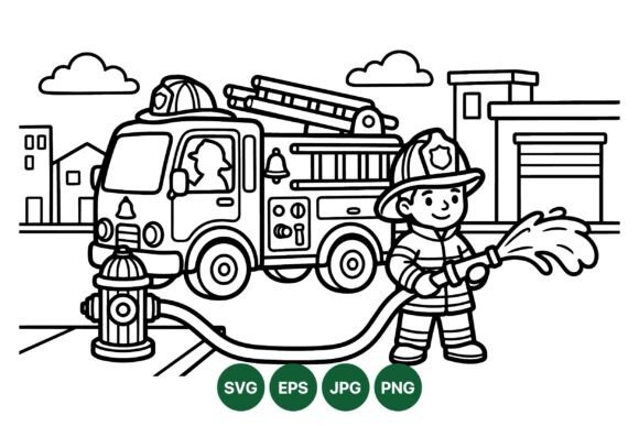 Cute Firefighter Coloring Page: Graphics & Illustrations for Real Publishing