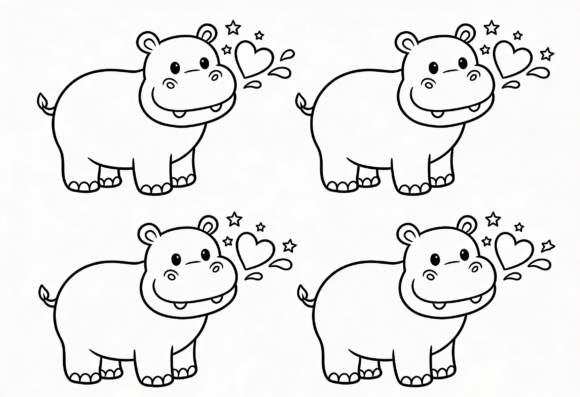 Cute Hippo Coloring Page Clipart for Crafts & Graphics
