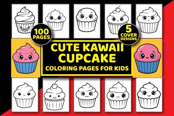 Cute Kawaii Cupcake Coloring Pages Book: Graphics & Coloring Pages Amp