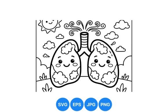 Cute Lung Anatomy Coloring SVG: Playful Health Illustrations