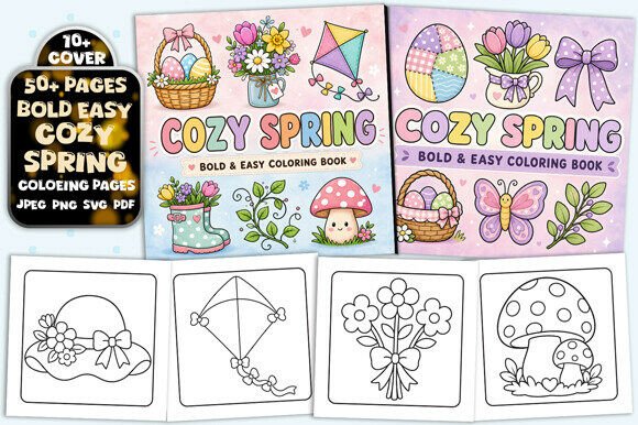 Cute Spring Bold and Easy Coloring Book: Graphics & Coloring Pages Amp