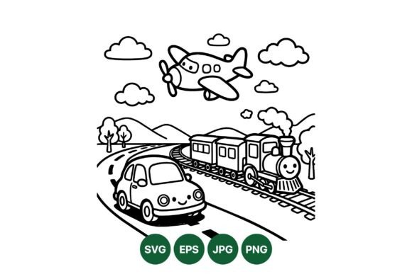 Cute Vehicle Kids Coloring SVG: Playful Graphics & Illustrations