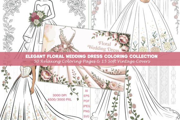 Floral Bridal Gown Coloring Pages: Graphics & Coloring Pages Amp
