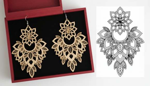 Floral Mandala Earring Laser Cut Design: Graphics & Coloring Pages Amp