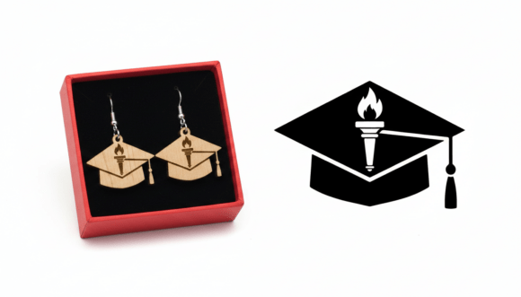 Graduation Torch Cap Earring Laser Cut Graphics