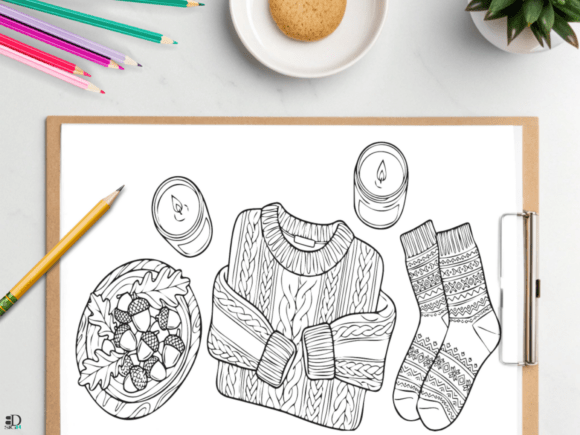 Hygge Life 8 Cozy Coloring Pages SVG Graphics