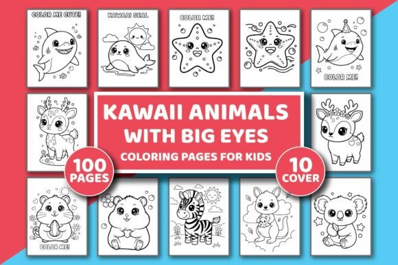 Kawaii Big-Eyed Animals Coloring Pages: Graphics & Coloring Pages Amp