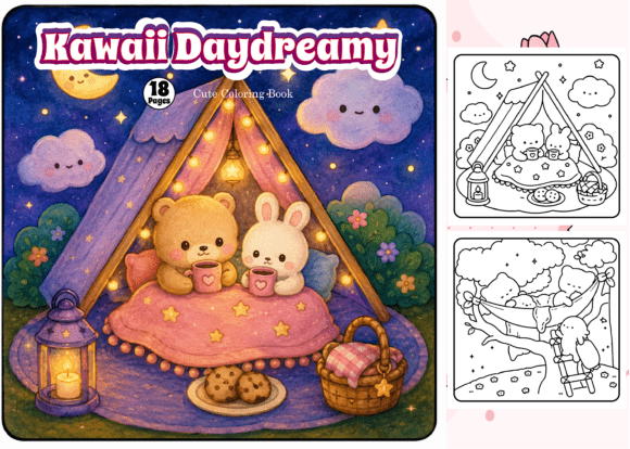 Kawaii Daydreamy Cute Coloring Book: Graphics & Coloring Pages Amp