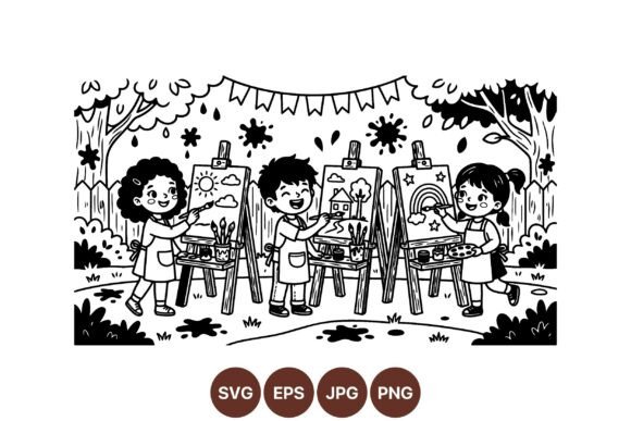 Kids Painting Activity SVG Design: Graphics & Illustrations