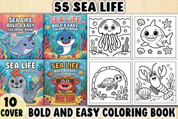 Sea Life Bold Easy Coloring Pages: Graphics & Coloring Pages Amp