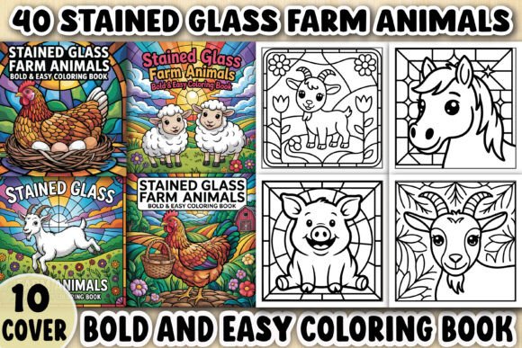 Stained Glass Farm Animals Coloring Book