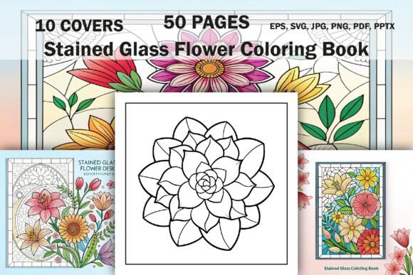 Stained Glass Flower Coloring Book for a Graphics & Coloring Pages Amp