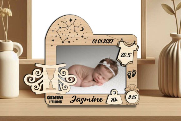 SVG Gemini Zodiac Baby Photo Pic Frame: Graphics & Laser Engraving Asset