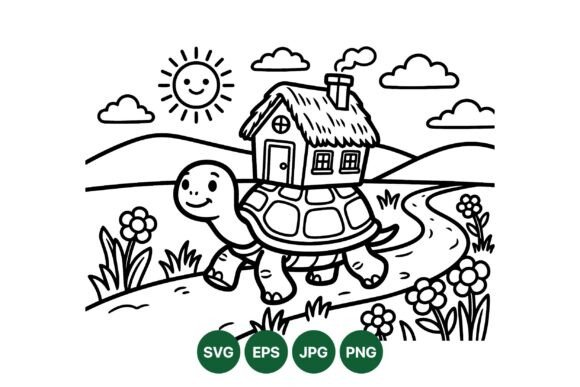 Turtle House Kids Coloring SVG: Graphics & Illustrations