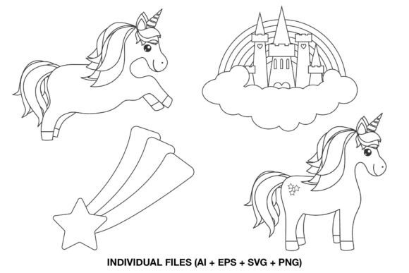 Unicorn Coloring Pages Line Art: Graphics for Crafts & Branding