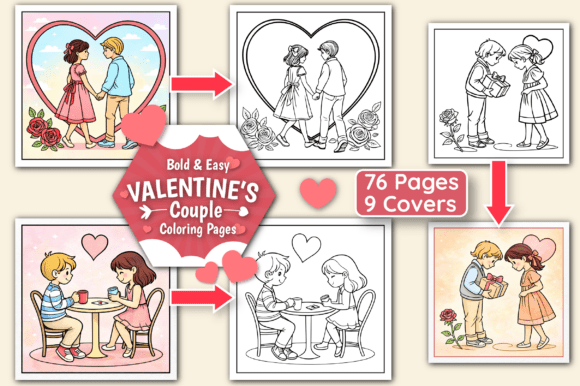 Valentine’s Couple Coloring Pages Bold Graphics