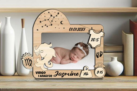 Virgo Zodiac SVG Laser Baby Photo Frame: Graphics & Laser Engraving